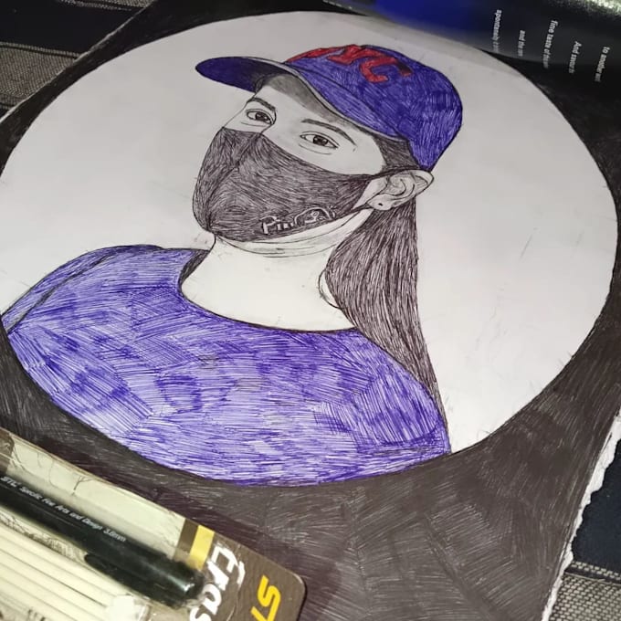 draw realistic hand drawn pen sketch portrait