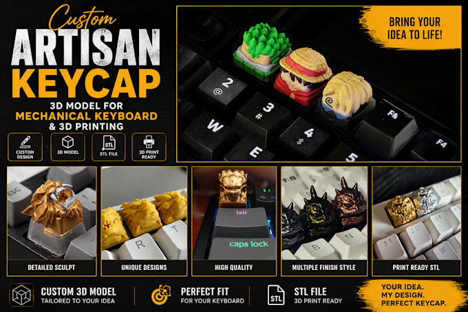design custom artisan keycap 3d model for mechanical keyboard and 3d printing