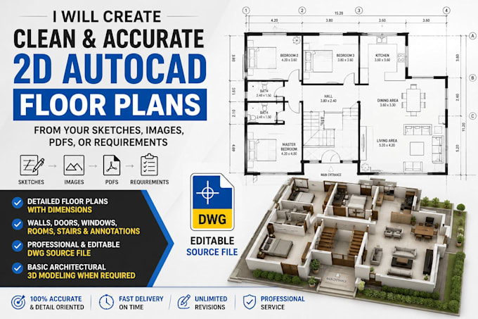 create professional 2d autocad floor plans and drawings