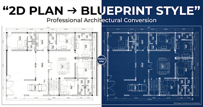 edit architectural photos to blueprint drawing style