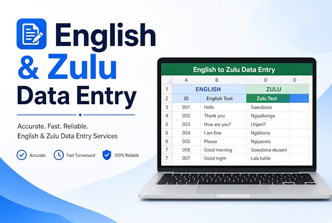 do accurate data entry in english and zulu