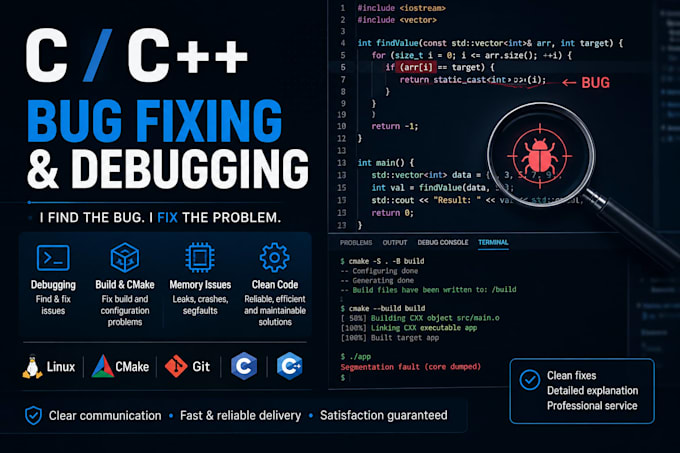 fix bugs and debug your c or cpp code