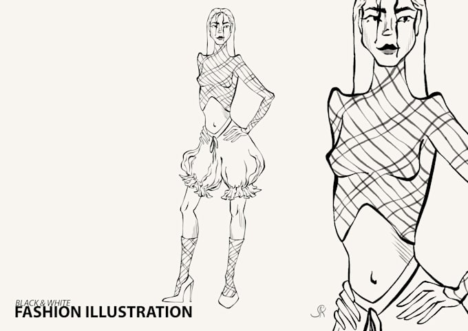 create a black and white fashion sketch
