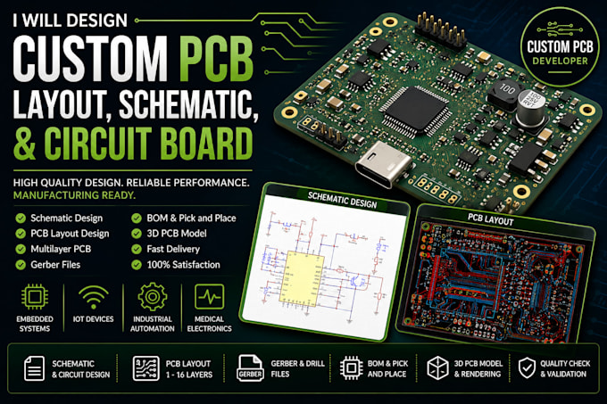 design custom pcb layout, schematic, and circuit board