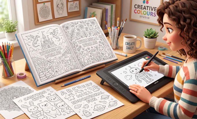 create custom coloring book pages and illustrations for kids and KDP