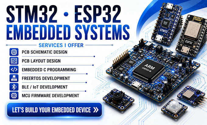 design stm32 esp32 arm mcu embedded firmware pcb schematic and layout