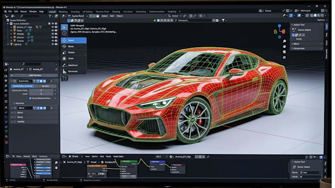 create realistic 3d car modeling, vehicle design, high poly car, car rendering
