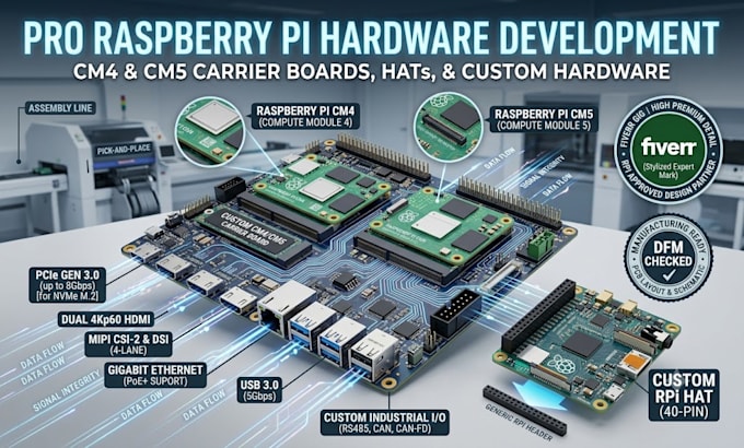 develop raspberry pi cm4 cm5 carrier board, hat and custom hardware