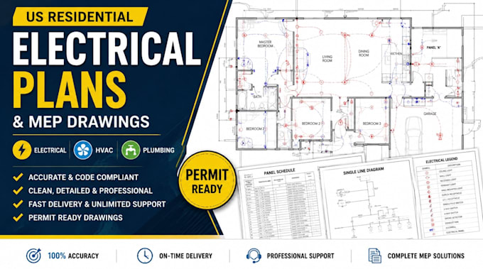 create US residential electrical plans and mep drawings