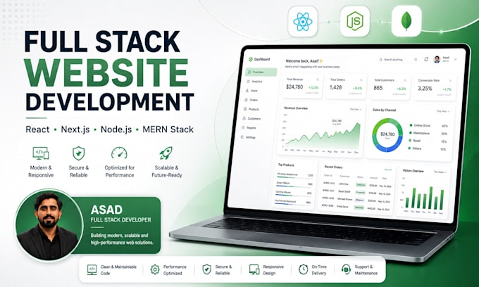 develop a full stack website in react and node js as mern stack developer