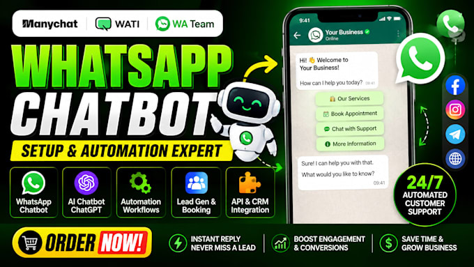 setup whatsapp chatbot manychat waiteam chatbot facebook manychat automation