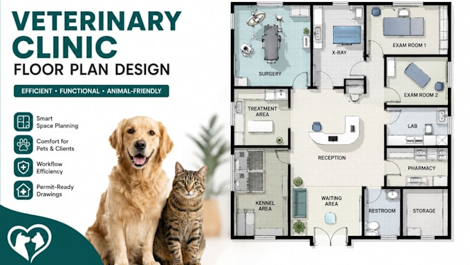 design a veterinary clinic floor plan with efficient space planning
