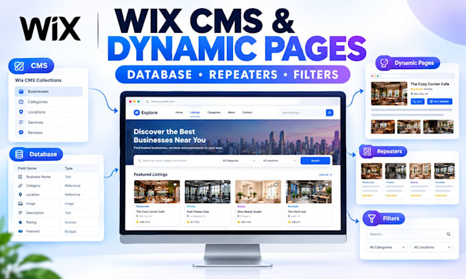 design wix dynamic pages wix cms website design wix database repeaters filters