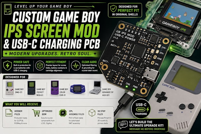do a custom gameboy ips screen mod and usb c charging pcb