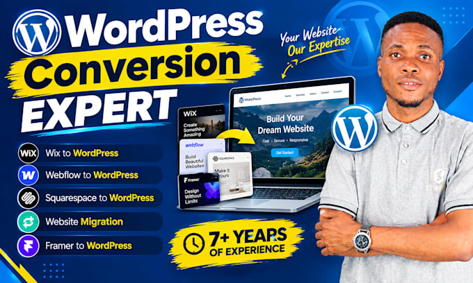 convert clone transfer wix, framer, webflow, squarespace to wordpress website