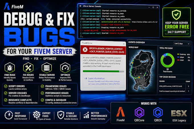 debug and fix bugs for your fivem server