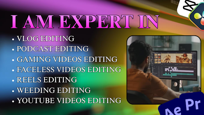 edit reels, vlogs, podcasts, faceless videos and ai videos