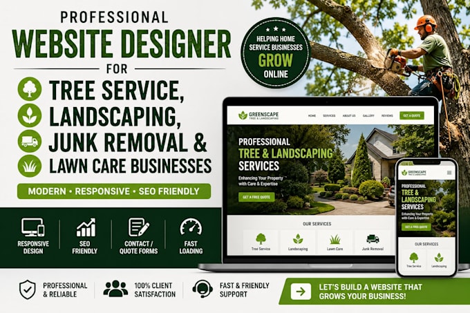tree service, landscaping, junk removal , lawn care website expert