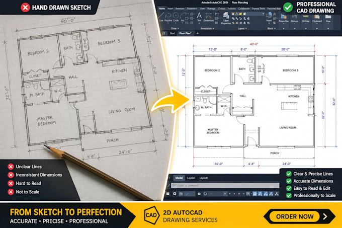 do professional 2d cad drafting, architectural tracing, and structural drawings