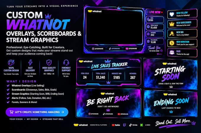 design custom whatnot overlays, scoreboards and stream graphics