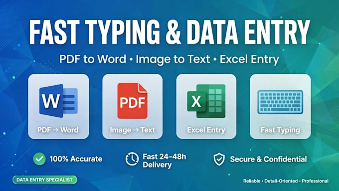 do fast typing, pdf to word, image to text data entry