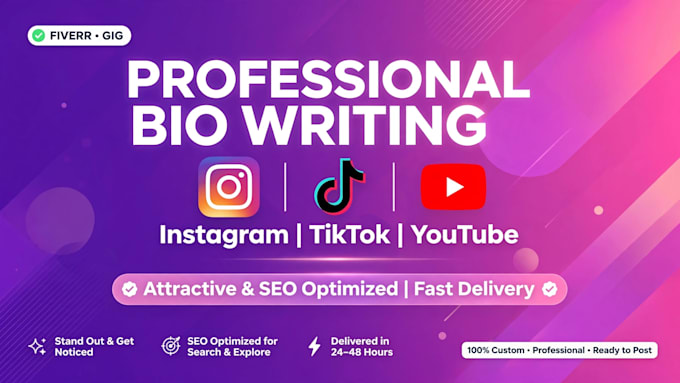 write professional instagram bio, tiktok bio and youtube bio
