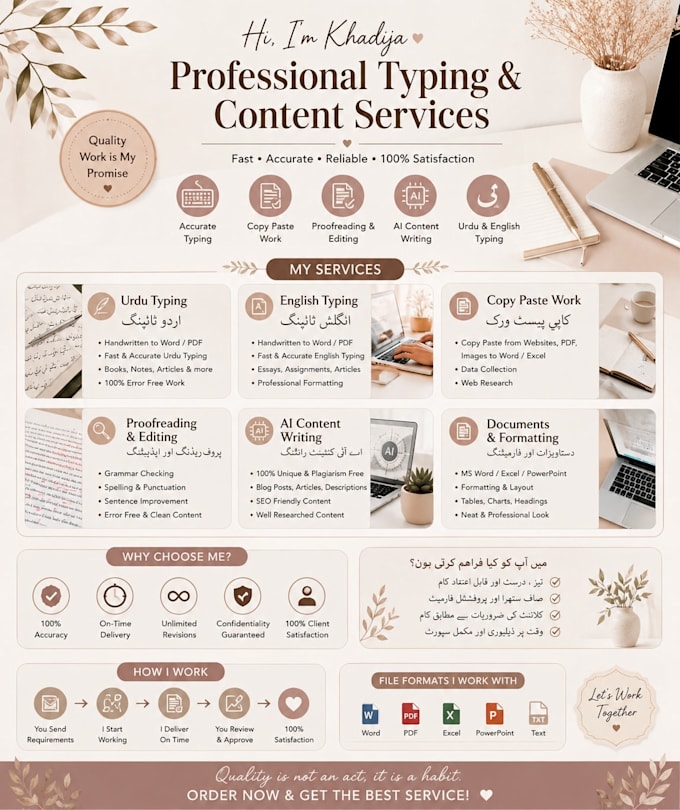 do fast urdu english typing and canva expert design