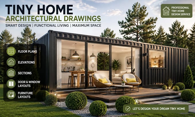 create tiny home architectural drawings floor plans elevations sections