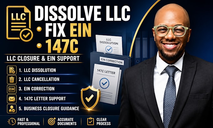 dissolve or cancel inactive llc, correct ein and request 147c letter