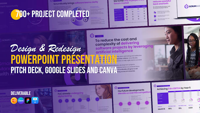 design, redesign pitch deck, powerpoint presentation, google slides and canva