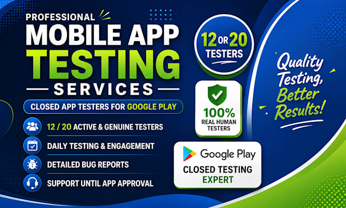 provide 12 testers for google play closed testing and andriod app testing