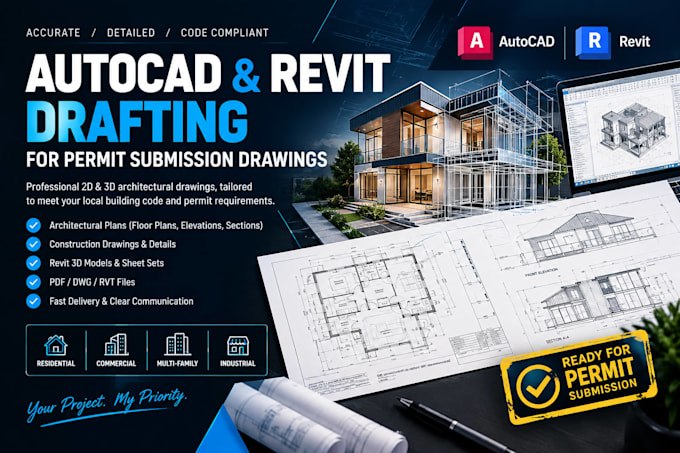 do autocad and revit drafting for permit submission drawings