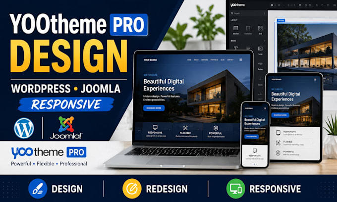 design  responsive website with yootheme pro for wordpress or joomla