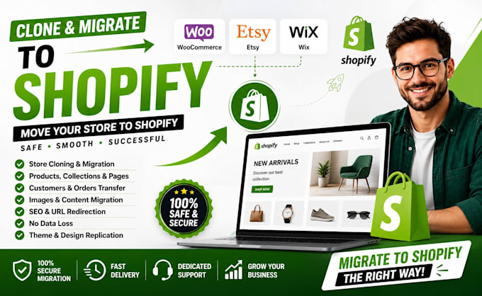 clone shopify migration woocommerce etsy wix to shopify website store migration