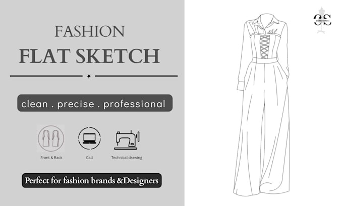 create professional fashion flat sketches technical drawings