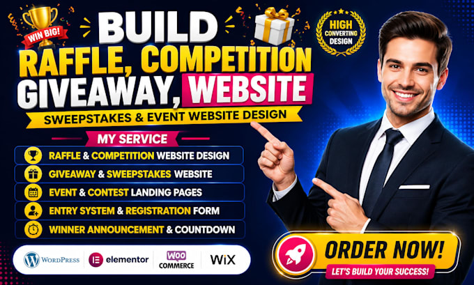 build raffle competition giveaway website, sweaptakes event wesbite design