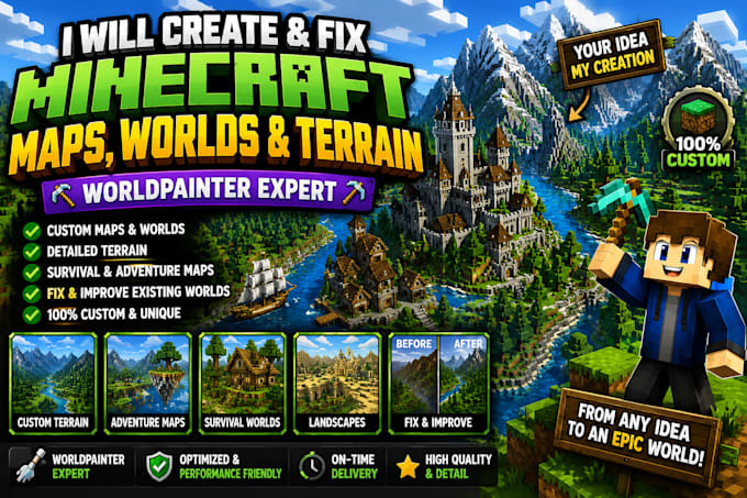 create fix custom minecraft maps worlds terrain worldpainter survival adventure