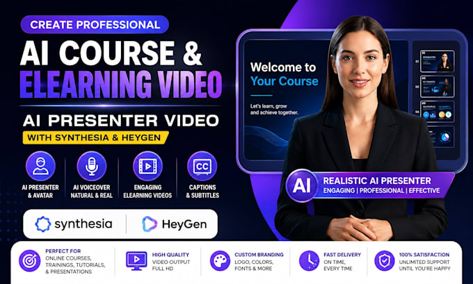 create ai course video elearning video ai presenter   with synthesia heygen