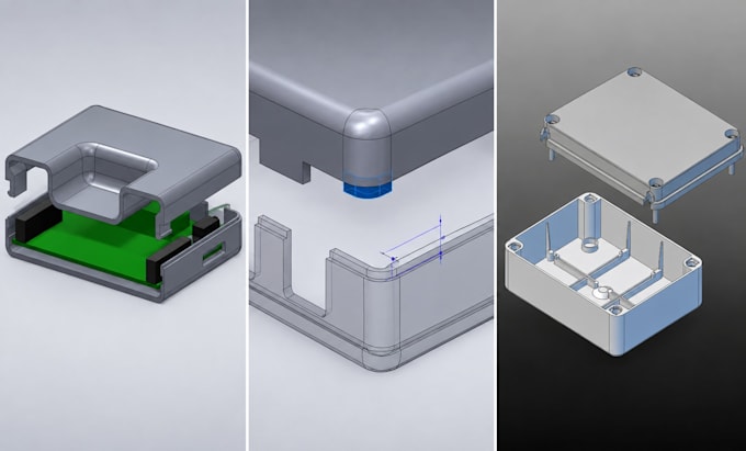 design pcb enclosure, electronics case, snap fit housing, 3d cad for 3d printing
