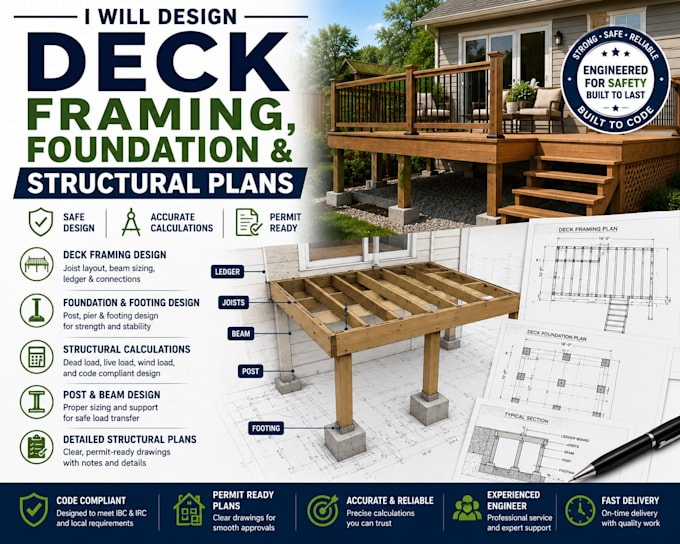 design deck framing, foundation and structural plans