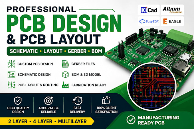design custom pcb, schematic, pcb layout, and gerber files