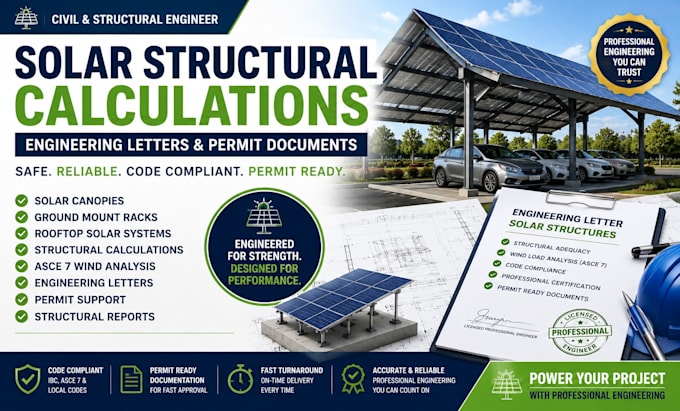 provide solar structural calculations engineering letters and permit documents