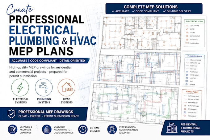 create professional electrical plumbing and hvac mep plans