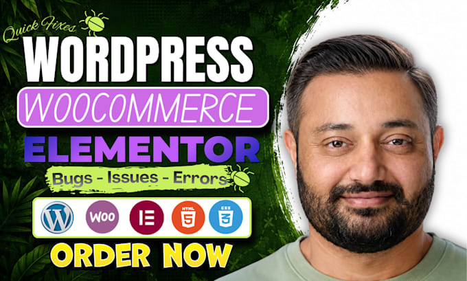 quick fix wordpress CSS, HTML errors woocommerce issues PHP, elementor bugs fix