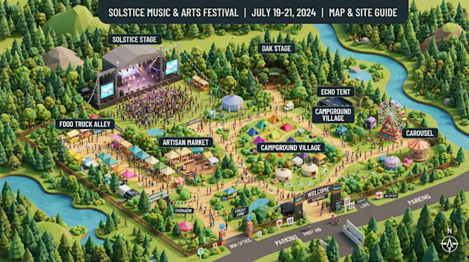 design 3d isometric maps, event maps and custom vector map illustrations