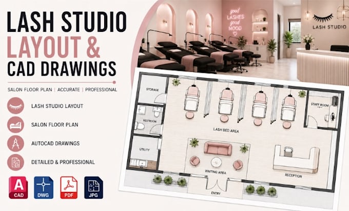 design lash studio layout, salon floor plan cad drawings