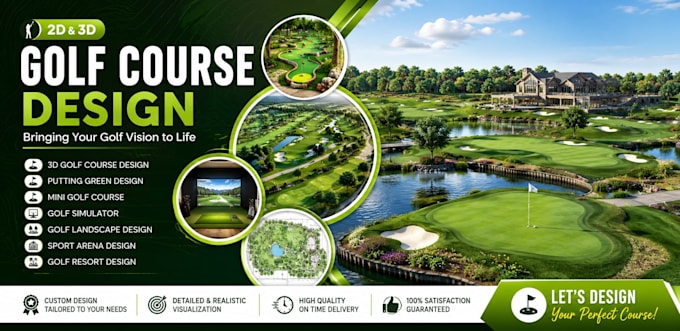 design 2d 3d golf course, mini golf, putting green, golf simulator and landscape