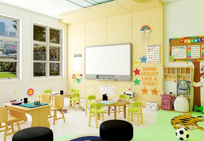 render3d preschool classroom,learning space,daycare design,kindergarten interior