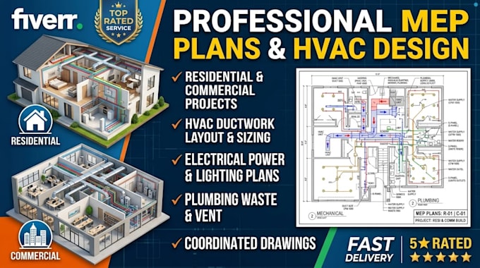 create professional residential and commercial hvac design and mep plans