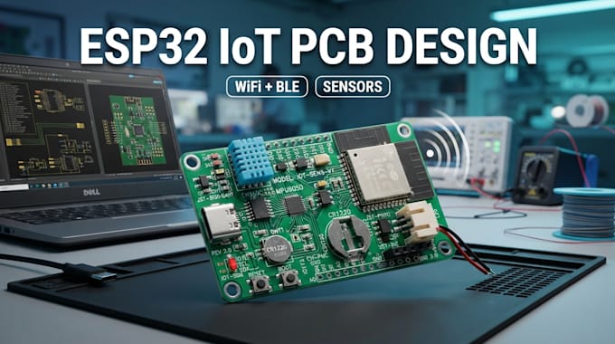 design wireless iot pcb with esp32, sensor, wifi and bluetooth